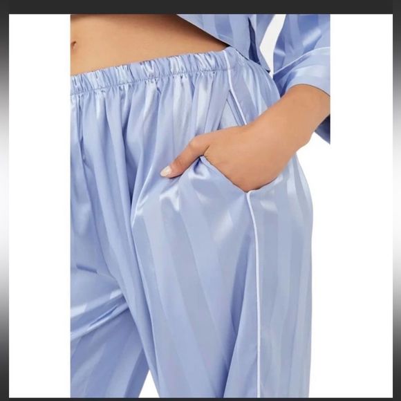 Free People Pajama Party PJ Sleep Set in Hazy Blue NWOT Size Large - Picture 4 of 6